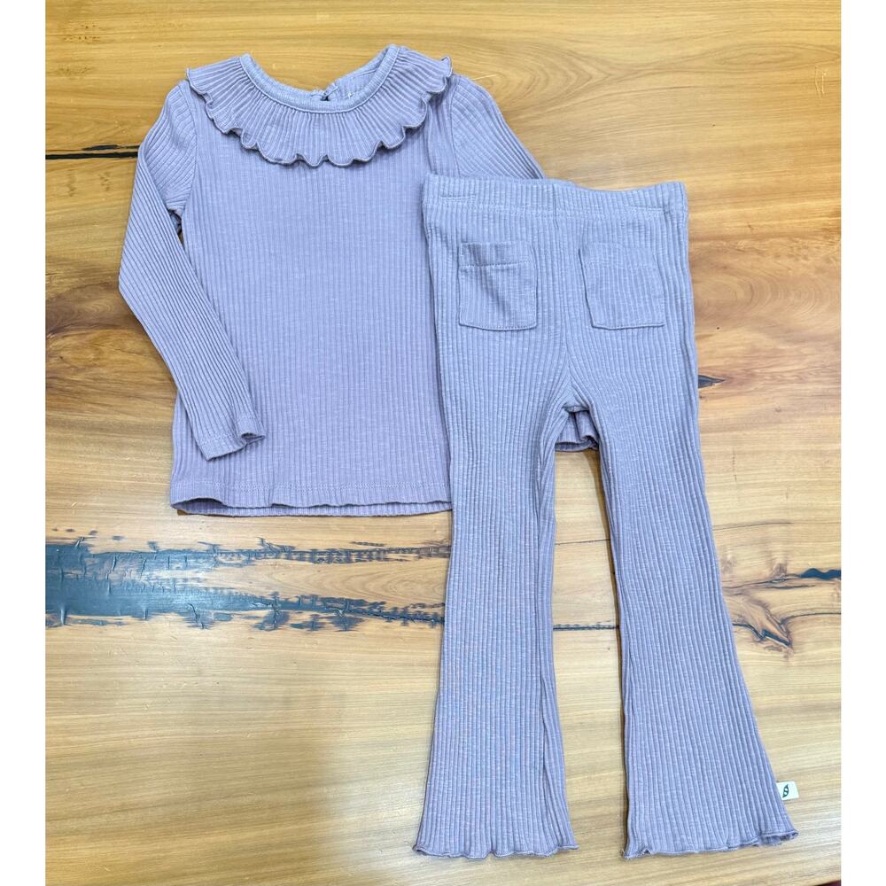 Easy-Peasy Purple Ribbed Organic Cotton outfit set shirt pants 3t EZPZ Lavender